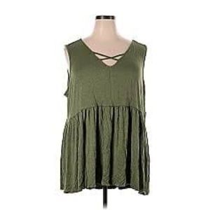 Olive Green Babydoll Tank Criss Cross Strappy Soft Knit Size 2 20W 22W